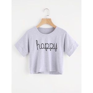 ☀️ “Happy” Slogan Crop Top Tee Shirt